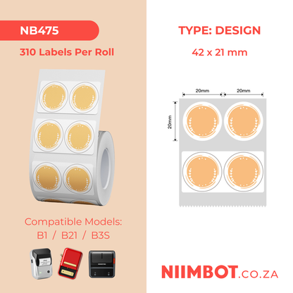 NB475 - NIIMBOT - B1 / B21 / B3S - 42X21MM - 310 ROUND ORANGE THERMAL LABELS