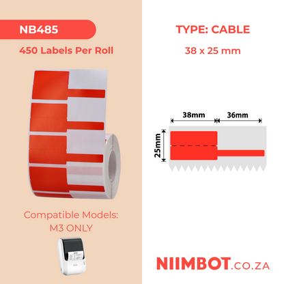 NB485 - NIIMBOT - M3 ONLY - 450 THERMAL TRANSFER LABELS - P38X25+36MM - CABLE - RED