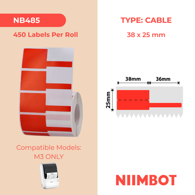 NB485 - NIIMBOT - SLEGS Z401 - TERMIESE OORDRAGETIKETTE - P38*25+36-450 ROOI KABEL