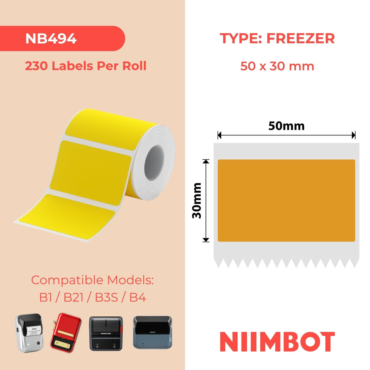 NB494 - NIIMBOT - B1 / B21 / B3S - T50*30MM - 230 TERMIESE ETIKETTE - BEVRORE LEMOEN 