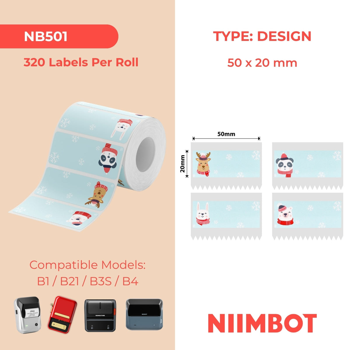 NIIMBOT - B Range - 50x20mm - Christmas Cute - 320 Labels