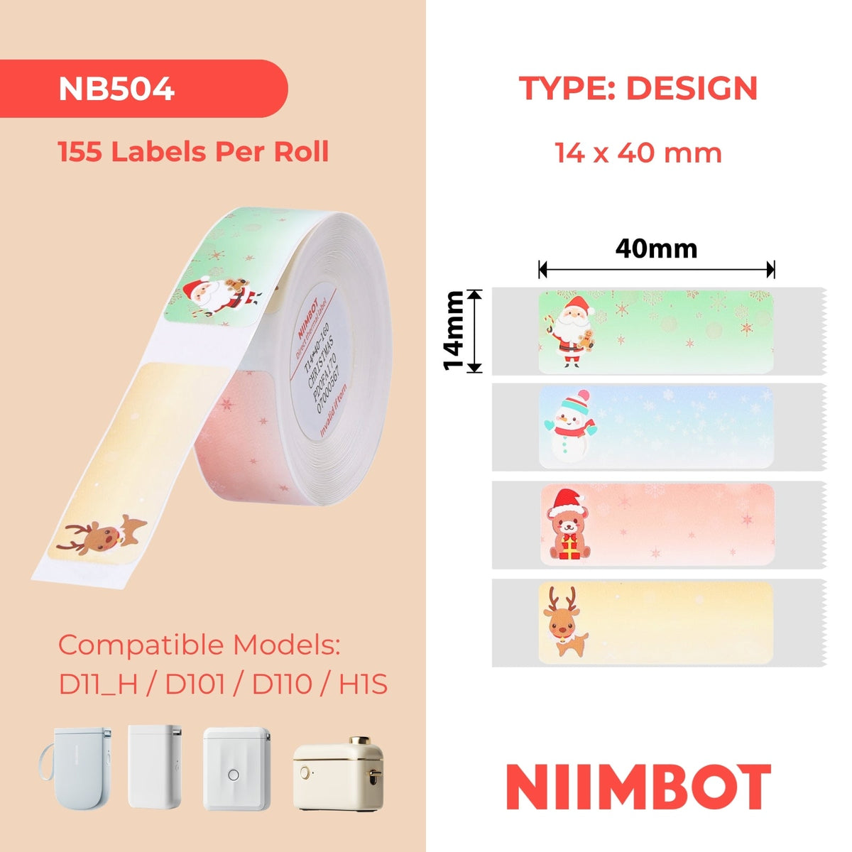 NIIMBOT - D Range - 14x40mm - Christmas - 155 Labels