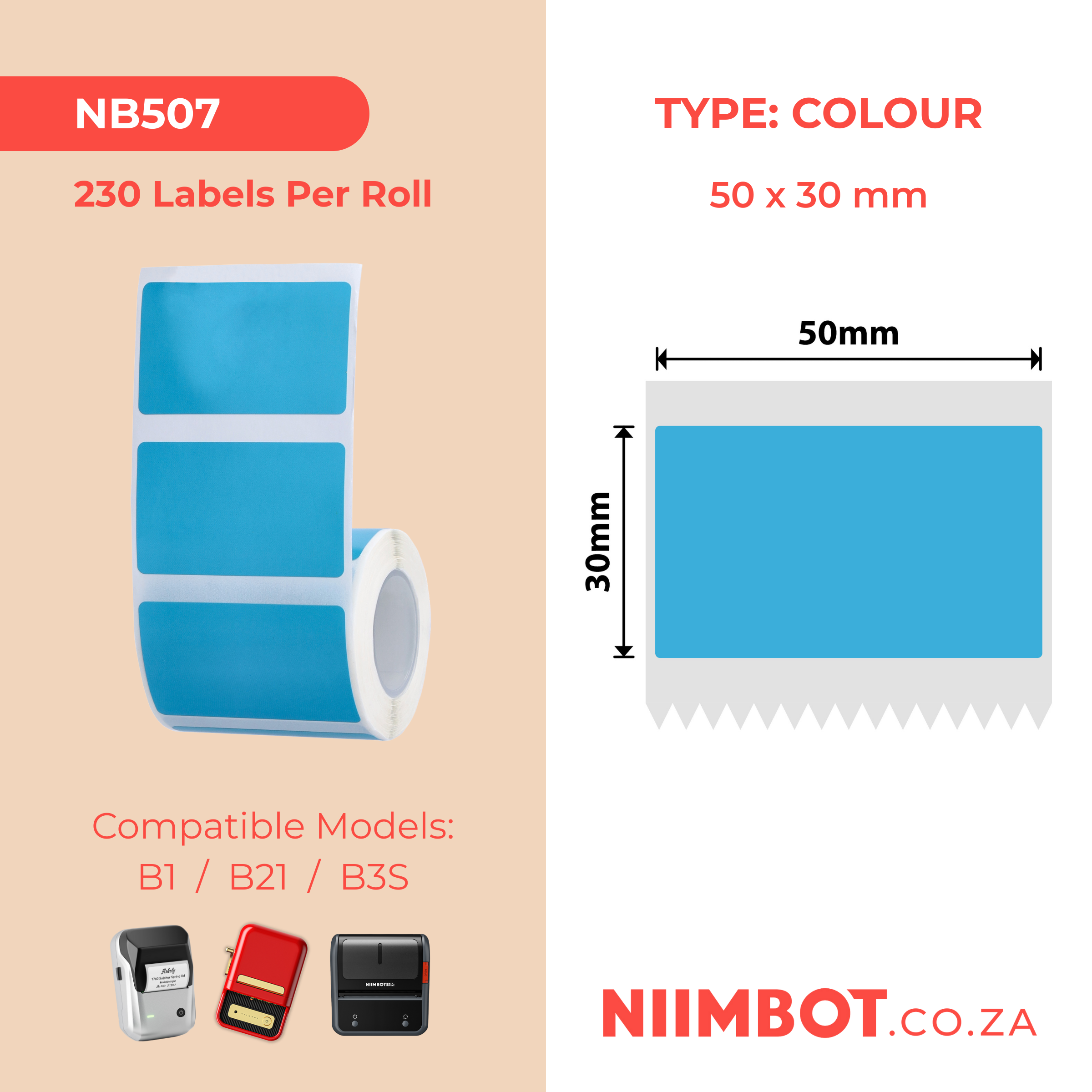 NB507 - NIIMBOT - B1 / B21 / B3S - T50X30MM - 230 THERMAL LABELS - FROZEN BLUE