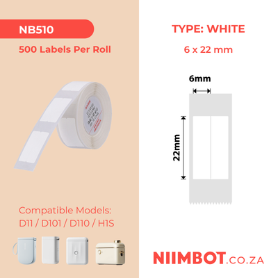 NB510 - NIIMBOT - D11 / D101 / D110 / H1S - 6X22MM/2L - 500 WHITE VERTICAL PEN - STATIONARY LABELS