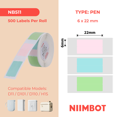 NB511 - NIIMBOT - D11 / D101 / D110 - AMALEBHU ETHERMAL - T6*22/2L - 500 ILEBULA NGOKUQONGILEYO NGAMUNYE - IZITIKIKA ZEPENINI EMININGI EMININGI (STATIONARY)