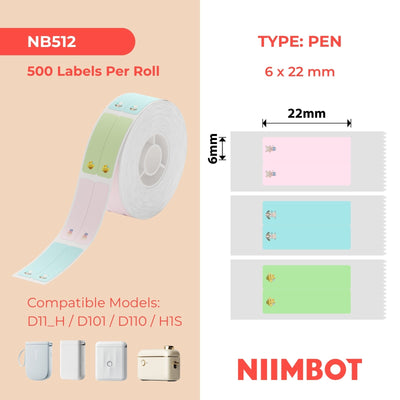 NB512 - NIIMBOT - D11 / D101 / D110 - TERMIESE ETIKETTE - T6*22/2L - 500 ETIKETTE PER ROL - MEERKLEURIGE OUTJIEKE TROETELDIER VERTIKALE PENPLAKKERS (SKRYFBEHOEFTES)