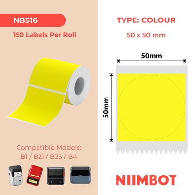 NIIMBOT - B Range - 50x50mm - Yellow Round - 150 Labels