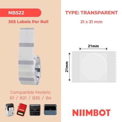 NB522 - NIIMBOT - B1 / B21 / B3S / B4 - 21X21MM - 305 TRANSPARENT ROUND LABELS