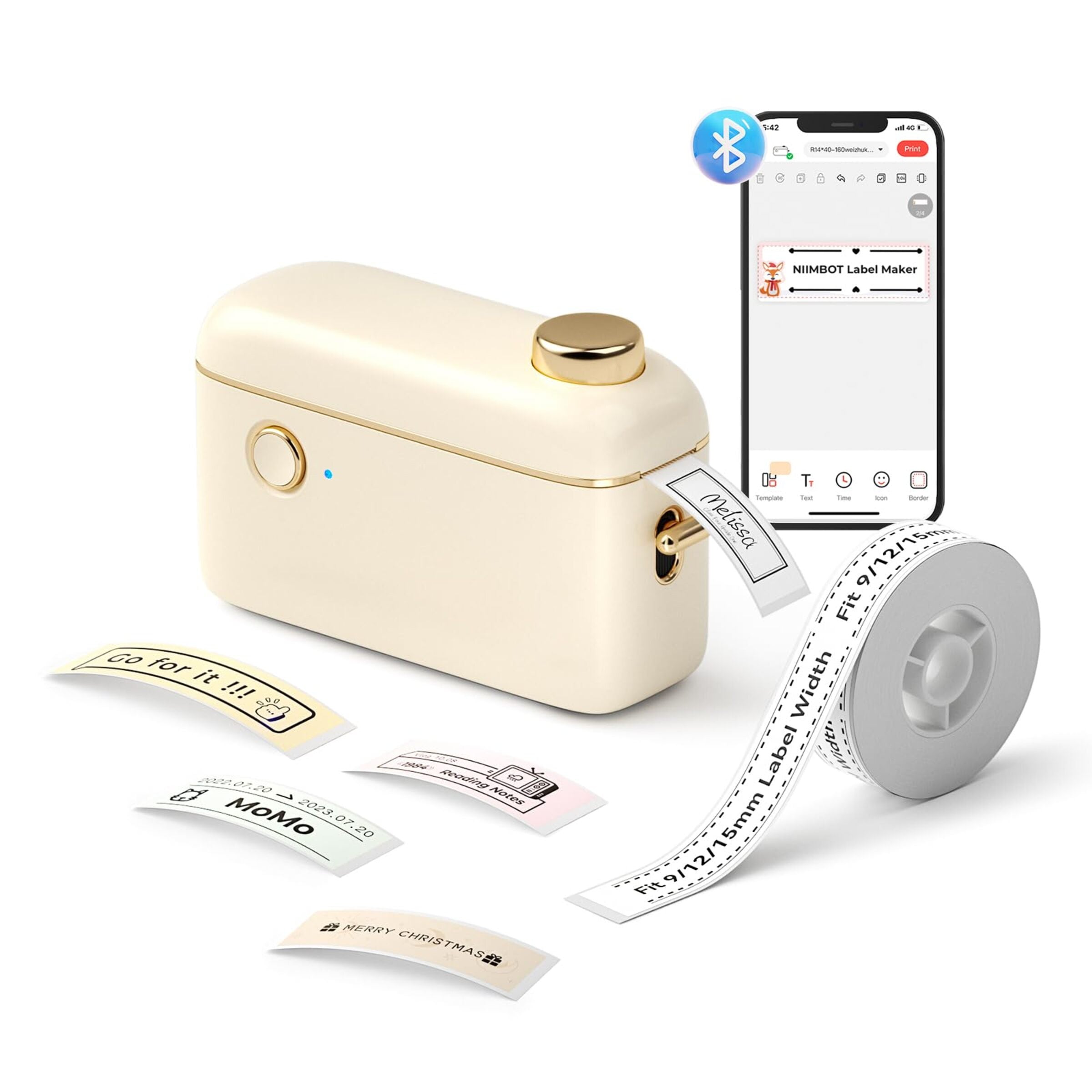 NIIMBOT - PORTABLE BLUETOOTH LABEL PRINTER - H1S MODEL INCLUDING FREE LABEL TAPE - 15MM * 7.5METERS - CONTINUOUS LABEL ROLL FEATURE