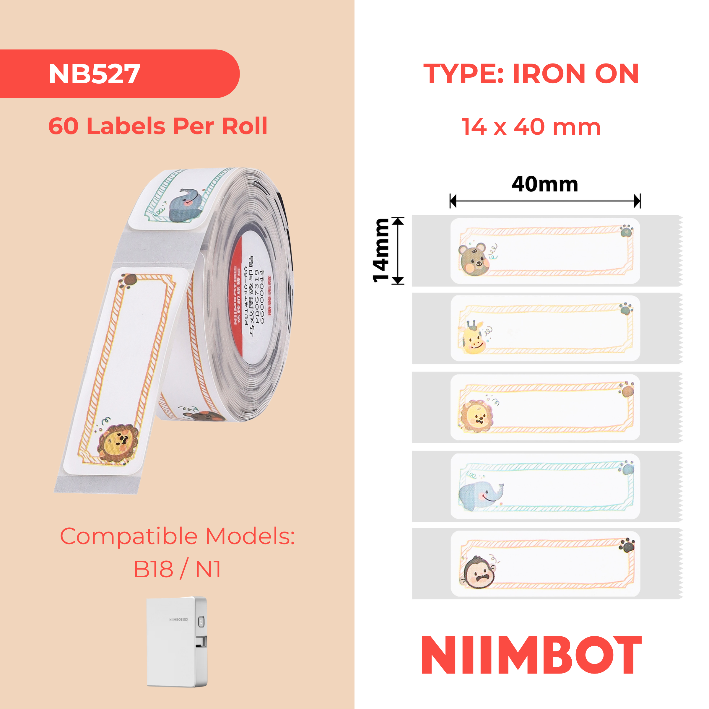 NB527 - Niimbot - N1 - 14x40mm - 60 Circus Iron On Labels