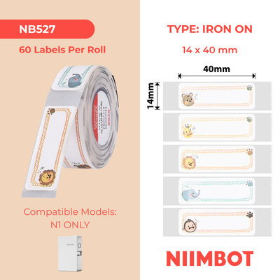 NB527 - NIIMBOT - B18 - PU14*40mm - 60 AMALEBULA NGOKUQONGQWA NGAMUNYE - I-IRON KU-LABEL - UMBALA - ISEKSI ESIKHATHINI