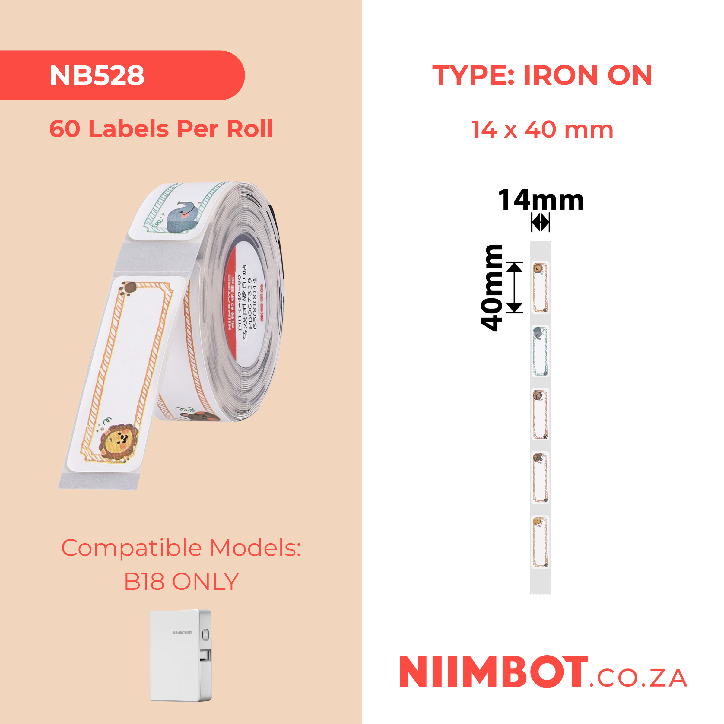 NB528 - NIIMBOT - B18 / N1 - PU14X40mm - 60 LABELS PER ROLL - IRON ON LABEL - FUN JUNGLE