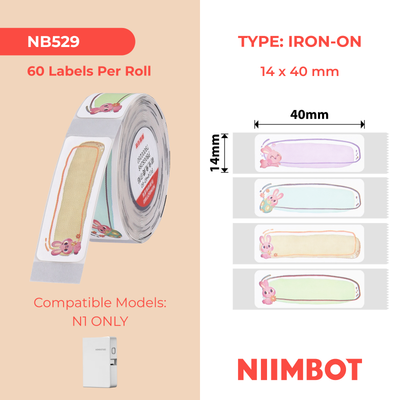 NB529 - NIIMBOT - B18 - PU14*40mm - 60 AMALEBULA NGOKUQONGA NGAWO - IRON EMBHALO - CUTE BUNNY