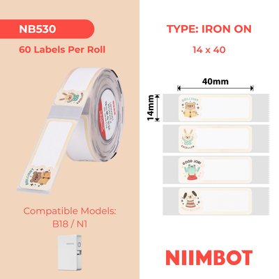 NB530 - Niimbot - N1 - 14x40mm - 60 Inspiring Animals Iron On Labels