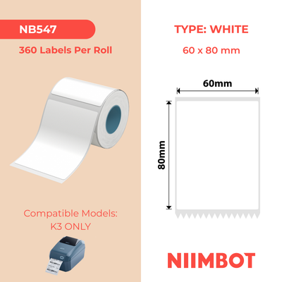 NB547 - NIIMBOT - K2 / K3 - 60X80MM - 360 WHITE LABELS