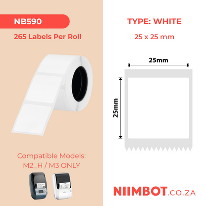NB590 - NIIMBOT - M2 / M3 - EW25X25MM - 265 THERMAL TRANSFER LABELS - WHITE - PET