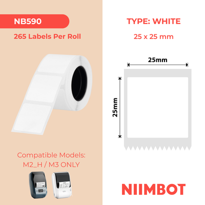 NB590 - NIIMBOT - M2 / M3 - 25X25MM - 265 WHITE PET LABELS