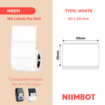 NB591 - NIIMBOT - M2 / M3 - 50X30MM - 165 WHITE PVC LABELS