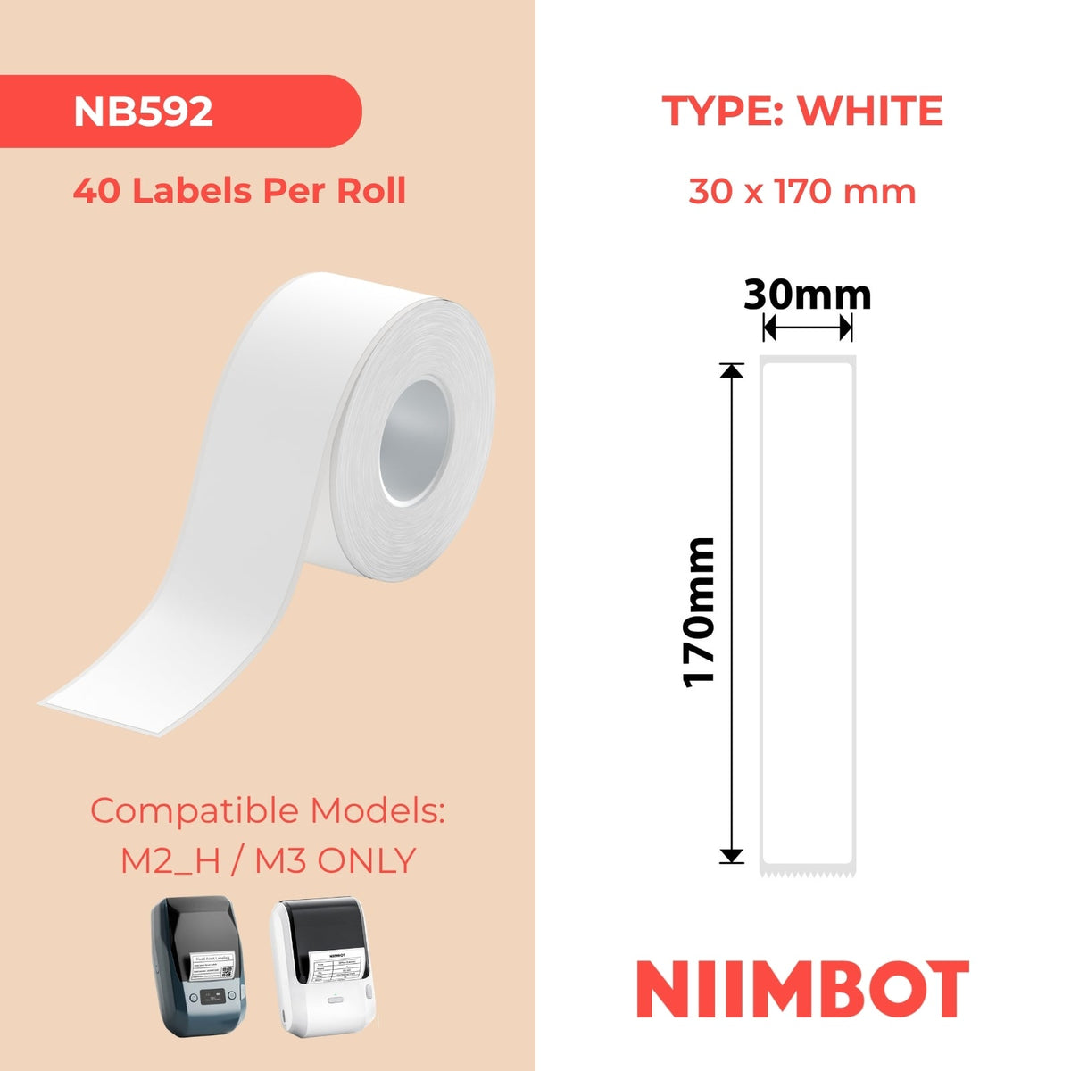 NIIMBOT - M Range - 30x170mm - White PET Folder - 40 Labels