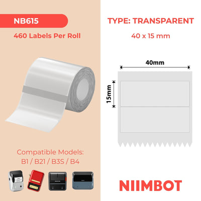 NIIMBOT - B Range - 40x15mm/2R - Transparent - 460 Labels