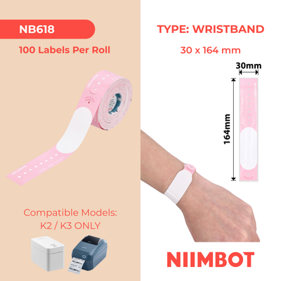 NB618 - NIIMBOT - K2 / K3 - 30X164MM - 100 PINK NEWBORN WRISTBANDS