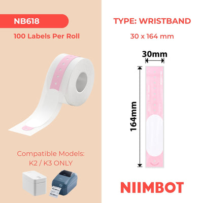 NIIMBOT - K Range - 30x164mm - 100 Newborn Pink Wristbands