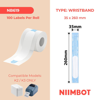 NIIMBOT - K Range - 35x260mm - 100 Adult Blue Wristbands