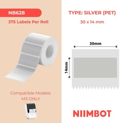 NIIMBOT - M Range - 30x14mm - Matte Silver - 375 Labels
