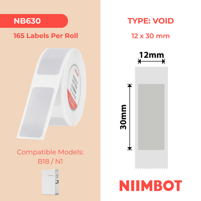 NB630 - Niimbot - N1 - 12x30mm - 165 Silver Void Labels
