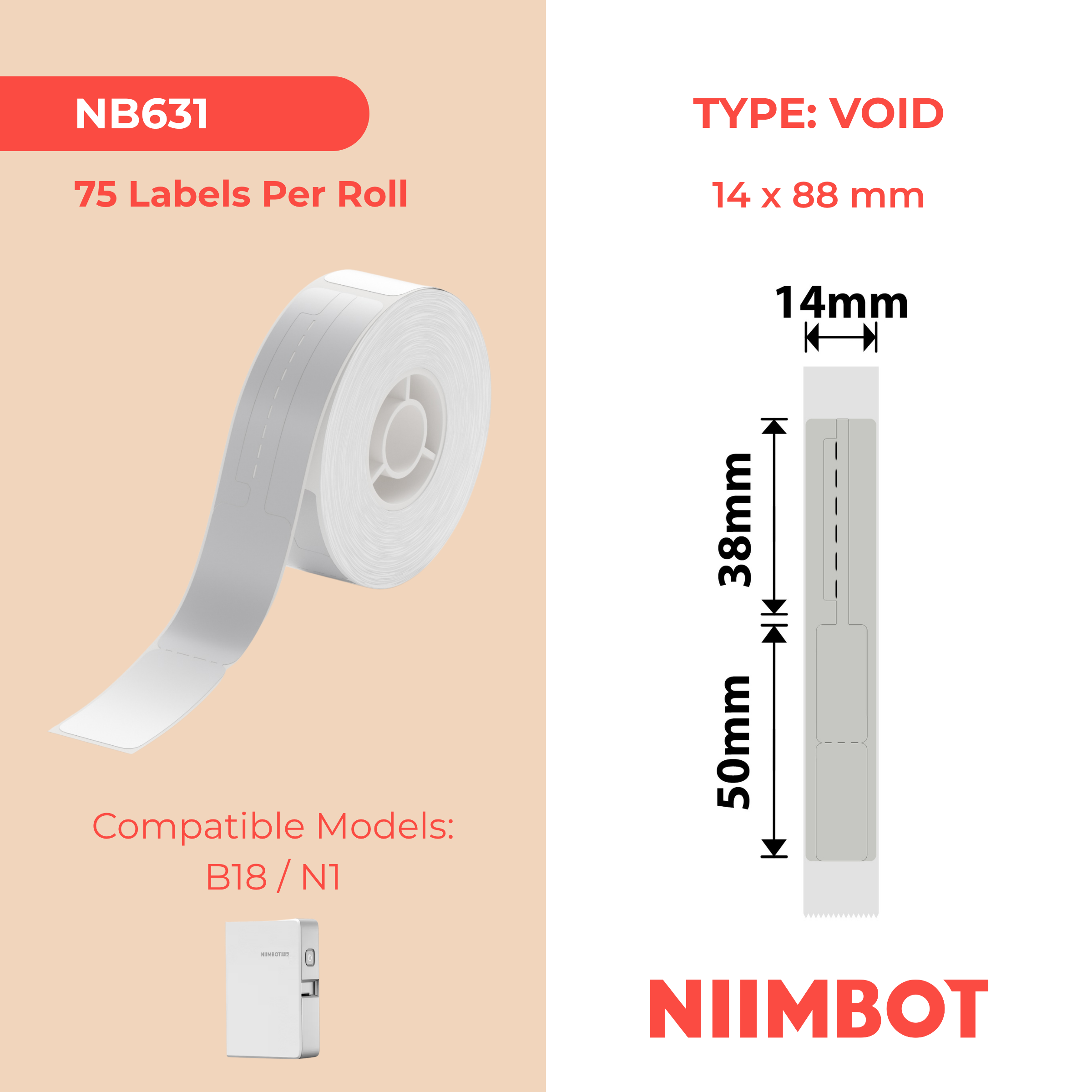 NB631 - Niimbot - N1 - 14x88mm - 75 Silver Void Jewellery Labels