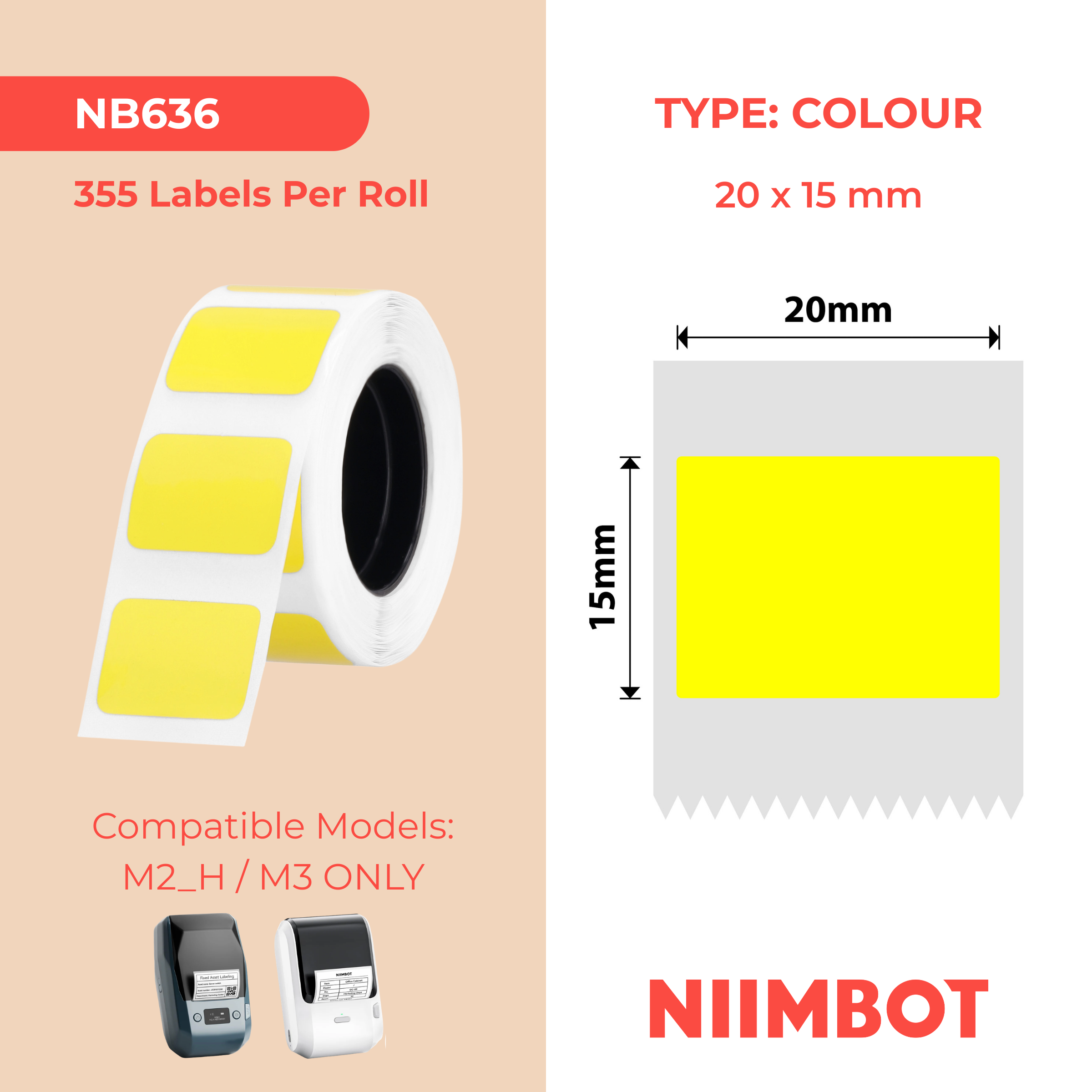 NB636 - NIIMBOT - M2 / M3 - 20X15MM - 355 YELLOW LABELS