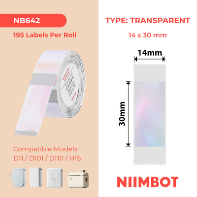 NB642 - NIIMBOT - D11 / D101 / D110 / H1S - 14X30MM - 195 TRANSPARENT COLOURFUL PINK LABELS