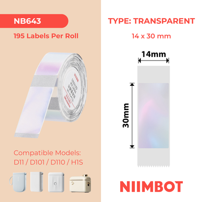 NB643 - NIIMBOT - D11 / D101 / D110 / H1S - 14X30MM - 195 TRANSPARENT COLOURFUL BLUE LABELS
