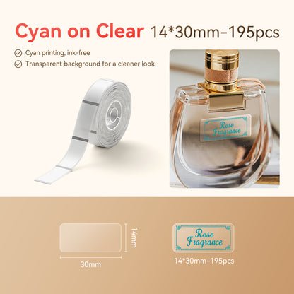 NB644 - NIIMBOT - D11 / D101 / D110 / H1S - TT14X30MM - 195 LABELS PER ROLL - TRANSPARENT -  CYAN TEXT ONLY - RECTANGLE