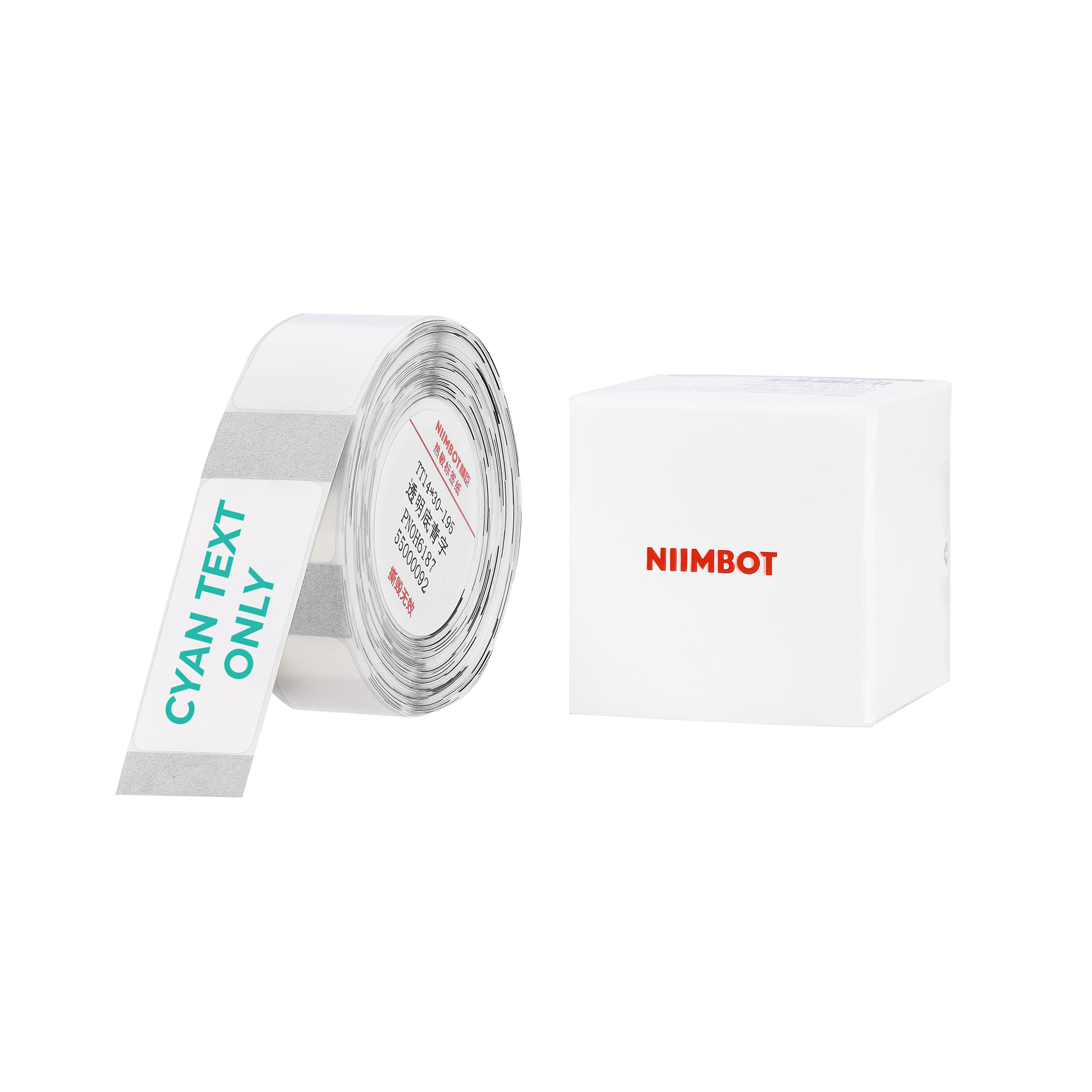 NB644 - NIIMBOT - D11 / D101 / D110 / H1S - TT14X30 - 195 LABELS PER ROLL - TRANSPARENT -  CYAN TEXT ONLY - RECTANGLE