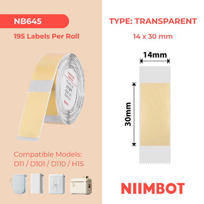 NB645 - NIIMBOT - D11 / D101 / D110 / H1S - 14X30MM - 195 GOLD TRANSPARENT LABELS