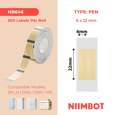 NIIMBOT - D Range - 6x22mm/2L - Gold Transparent Vertical Pen - Stationary - 500 Labels