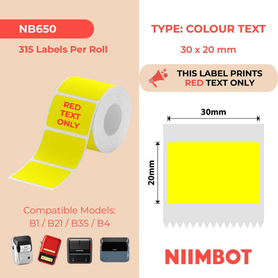 NIIMBOT - B Range - 30x20mm - Yellow Red Text Only - 315 Labels