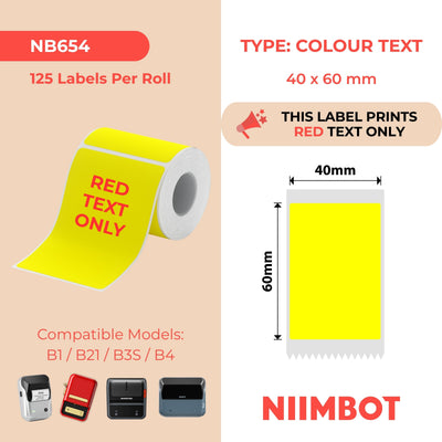 NIIMBOT - B Range - 40x60mm - Yellow Red Text Only - 125 Labels