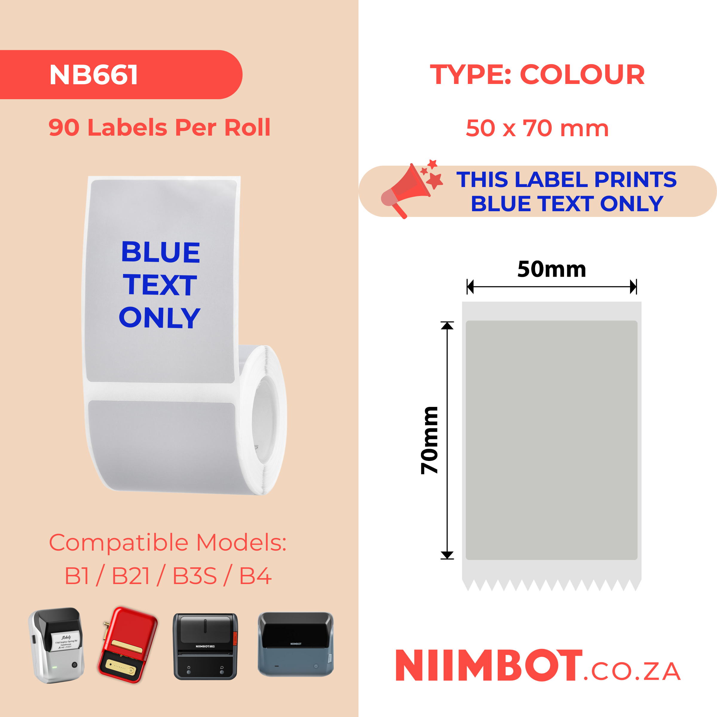 NIIMBOT - B Range - 50x70mm - Silver Grey Blue Text - 90 Labels