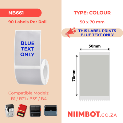 NIIMBOT - B Range - 50x70mm - Silver Grey Blue Text - 90 Labels