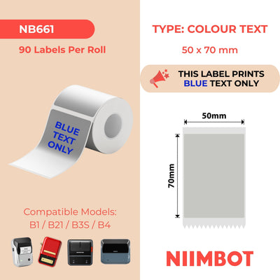 NIIMBOT - B Range - 50x70mm - Silver Grey Blue Text - 90 Labels