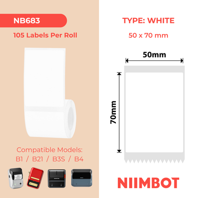 NB683 - NIIMBOT - B1 / B21 / B3S / B4 - 50X70MM - 105 WHITE STRONG ADHESIVE LABELS