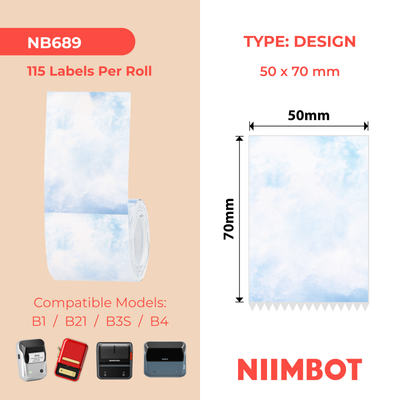 NB689 - NIIMBOT - B1 / B21 / B3S / B4 - 50X70MM - 115 BLUE LETTERING & BLUE TONE PAPER LABELS