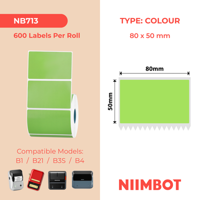 NB713 - NIIMBOT - K3 ONLY - 80X50MM - 600 GREEN LABELS