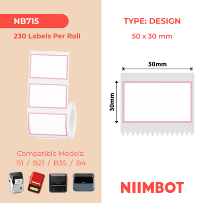 NB715 - NIIMBOT - B1 / B21 / B3S / B4 - 50X30MM - 230 PINK BORDER LABELS