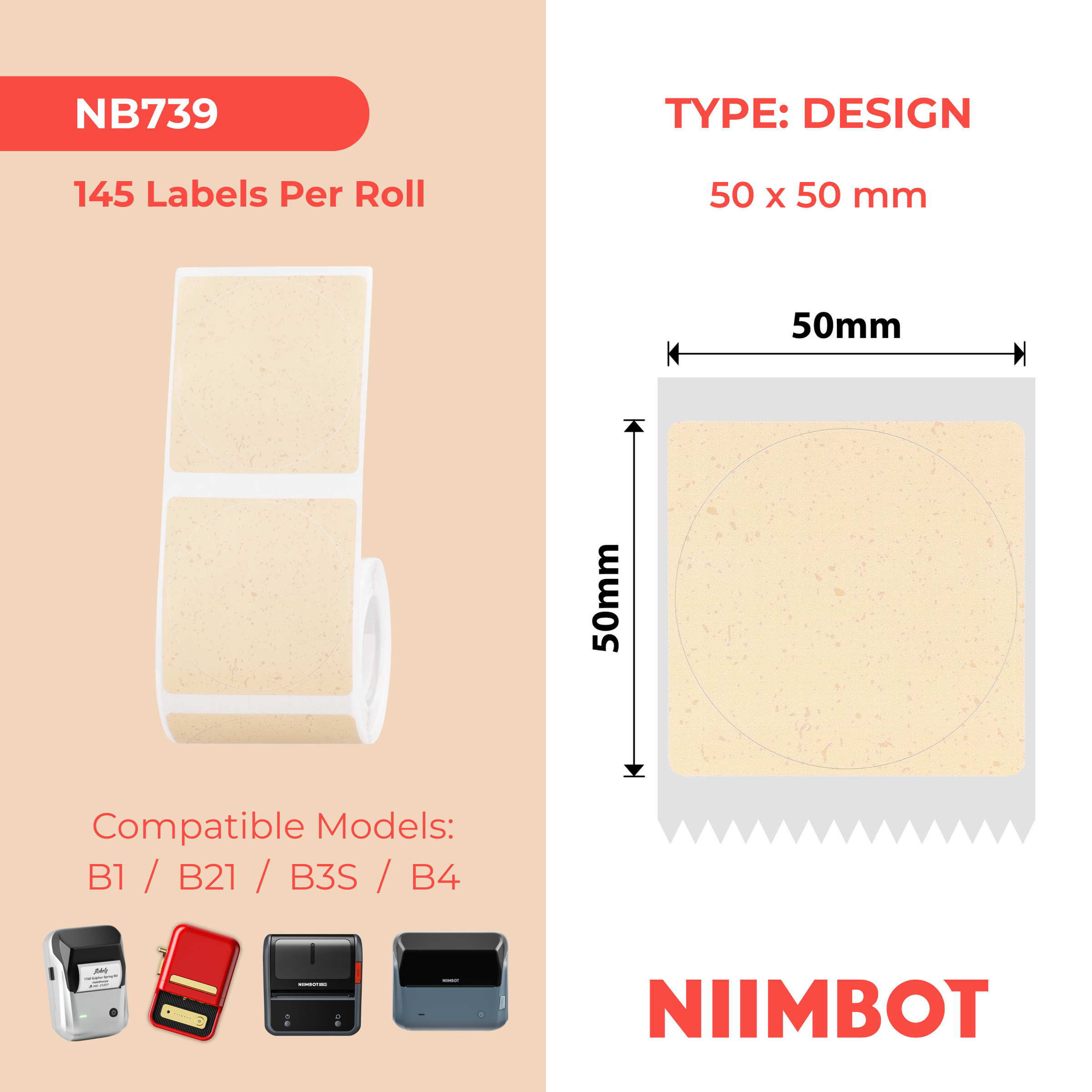 NIIMBOT - B Range - 50x50mm - Kraft - 145 Labels