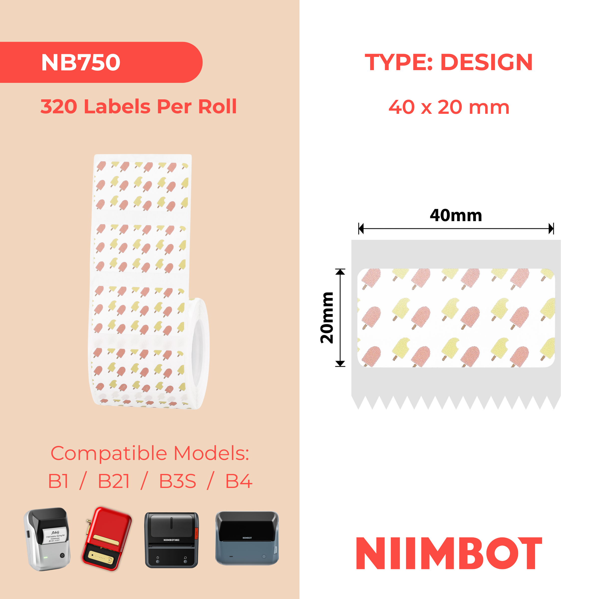 NIIMBOT - B Range - 40x20mm - Summer 003 - 320 Labels