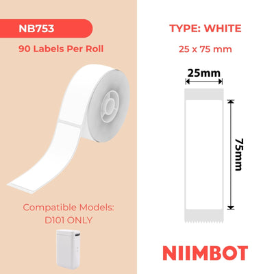 NIIMBOT - D101 Only - 25x75mm - White - 90 Labels
