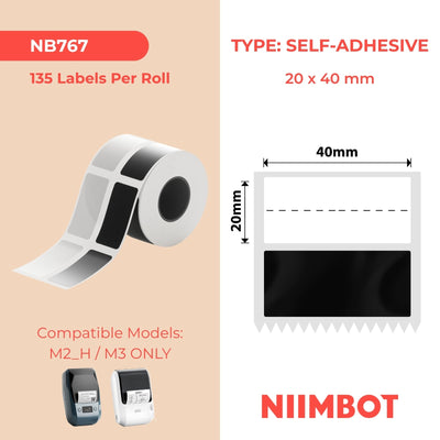 NIIMBOT - M Range - 20x40+25.25mm - Black Self-Adhesive - 135 Labels